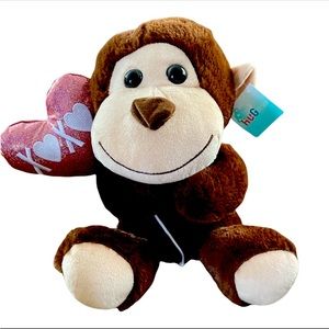 Hug Me Plush Monkey with XOXO Heart Balloon Stuffed Toy 11”